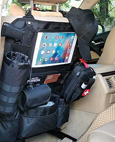 Image of Upgrade Tactical Seat Back Organizer Molle Car Seat Organizer with 4 Detachable Pouches: Trauma Medical Pouch, Water Bottle Pouch, Vehicle Protector Organizers (Modern B Black)
