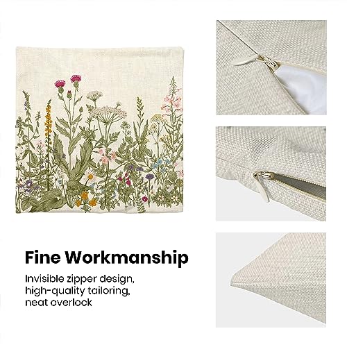Image of AEIOAE Sage Green Pillow Covers 16x16 Inch Set of 2, Spring Wildflower Plant Throw Pillows Case,Seasonal Floral Outdoor Decorative Flowers Farmhouse Decor Cushion Covers for Home Sofa Bed Couch