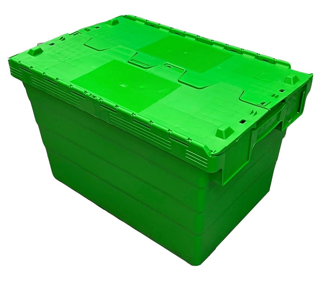 Solent Plastics 68 Litre Heavy Duty Colour Coded Attached Lid Containers - Available in 5 Colours! (SPKM365V-GRE-1)