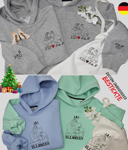 Bestickter Personalisierte Geschenke für Frauen und Männer-Weihnachtspullover-Beste Freundin Geschenke für ihn-jahrestag-Mama-Papa-Foto Geburtstagsgeschenk-Partner Geschenke-oversize damen Hoodie