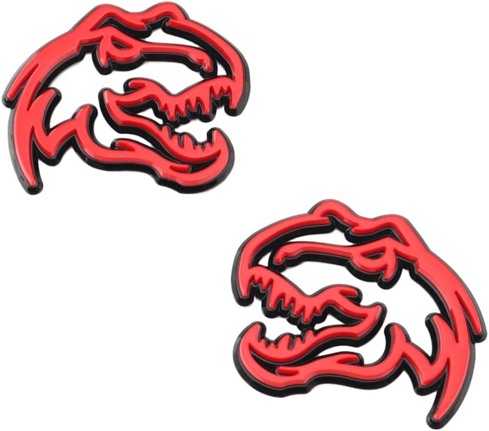 Pair Custom Dinosaurs New T-Rex Emblem 3D Car Right Left Badges Replacement for TRX Ram 1500 Charger Challenger Silverado F150 Sierra (Black Red)