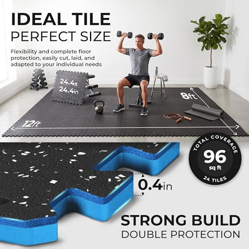 Image of bemaxx Gym Mats Set - 24 pcs EVA Interlocking Foam Floor Tiles (24.4 inchx24.4 inchx0.4 inch) 96 sqft Protective Gym Flooring Sports Home Workout Exercise Mats Puzzle Garage Fitness Play-Room Pool Treadmill Bike