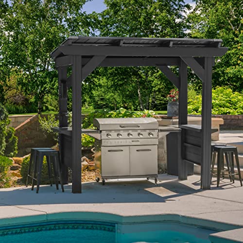 Backyard Discovery Rockport 8' x 6' Galvanized Steel BBQ Grill Gazebo Pavilion with Hardtop Steel Roof, Bar Tops, Powerport, Snow Load Support, Wind Resistance, Cook Station for Outdoor Patio or Deck - image 2