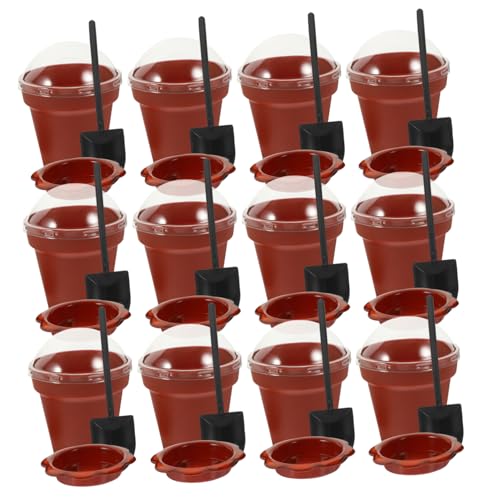 KESYOO 25セット 花盆デザートカップ ふた付き 小型プリン容器 創造的アイスクリームムースカップ 誕生日 パーティー対応 素材 滴水防止設