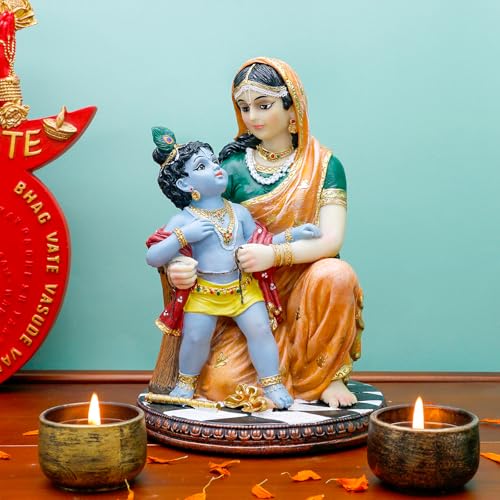 Estatua Hindu Dios Krishna y Yashoda 7.9 pulgadas Polystone miniatura 2