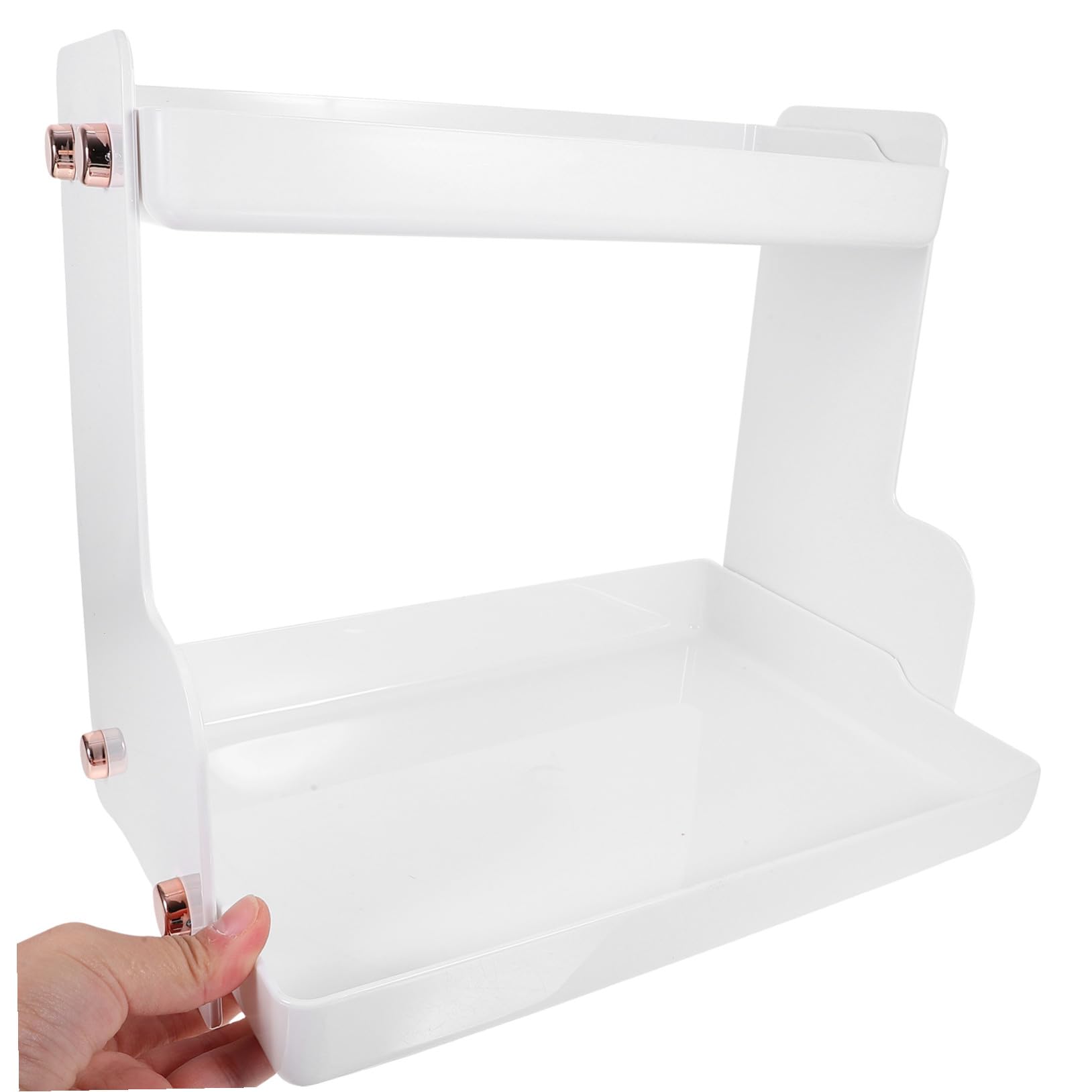 Organizzatore da Bagno a Doppio Ripiano Bianco in Acciaio Inossidabile e Pet, Scaffale da Appoggio per Cosmetici e Articoli da Toeletta, per Bagno e Comodino
