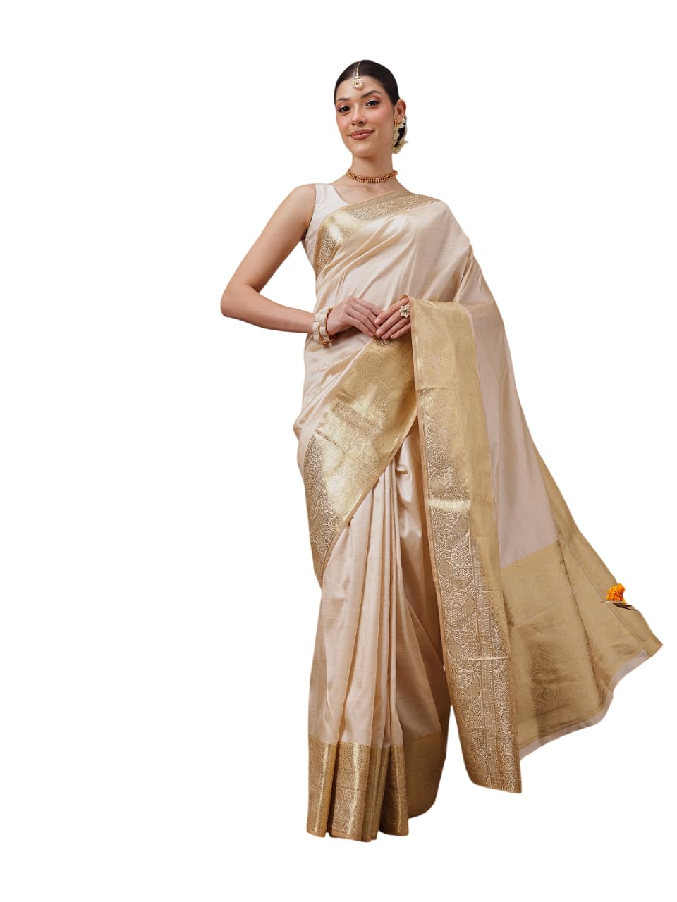Onam Special Muga Checks Silk Saree (Beige)-image-19