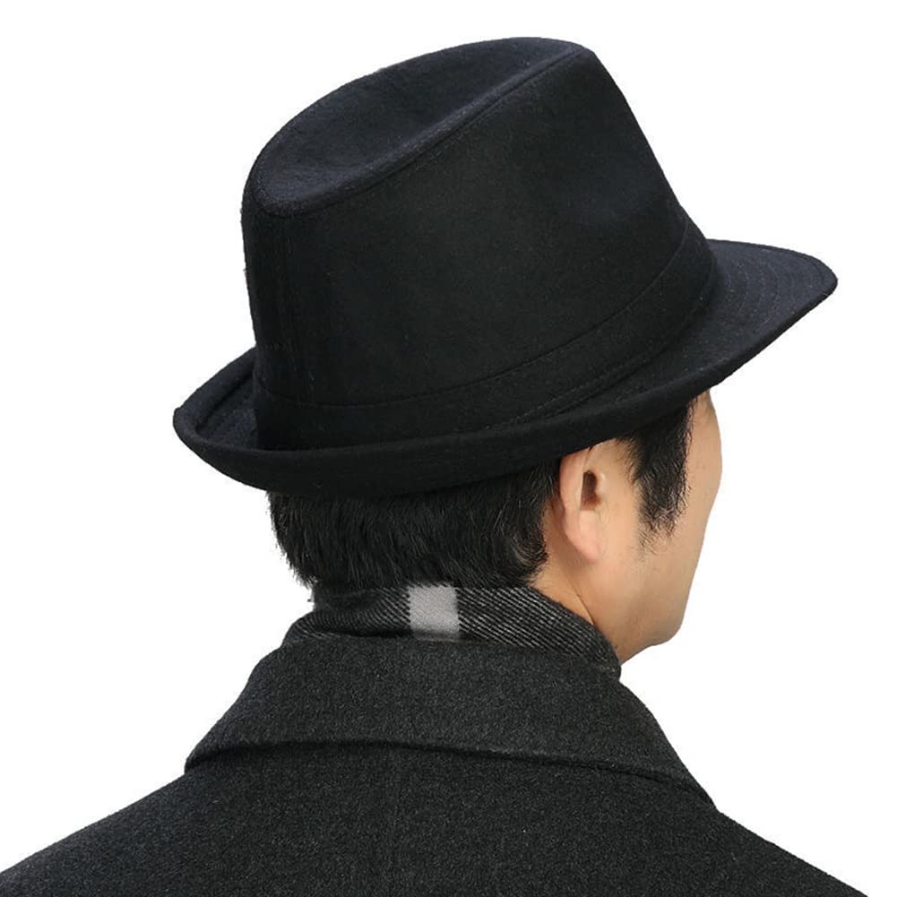 Happyupcity - Sombrero negro estructurado para hombre tipo Gangster Trilby Fedora Jazz, estilo Floppy Panama Gentleman, sombrero plano