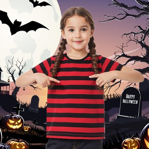 Image of Kids Striped T-Shirt,Short Sleeve,Crew Neck,Boy Girls Summer Tee Top Halloween Costumes 3-12 Years