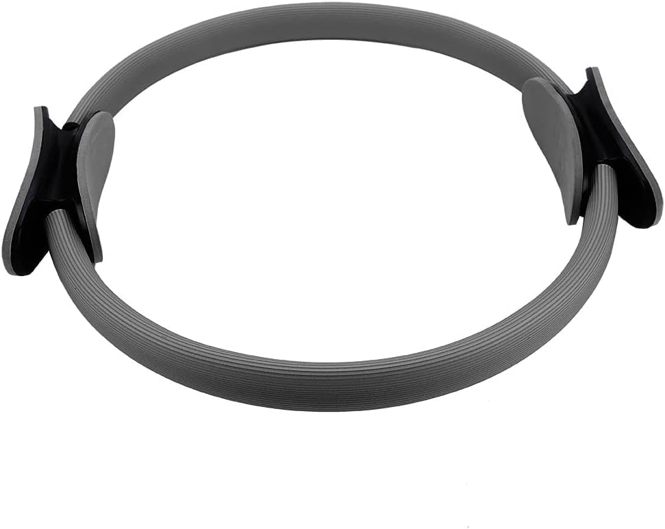 Pilates Ring Magic Circle 15 Inch – Fitness Yoga Ring with Dual Padded Handles – Resistance Exercise Ring for Thigh Toner, Core Strength, Arms & Full Body Workout for Home Gym Training (Grey)