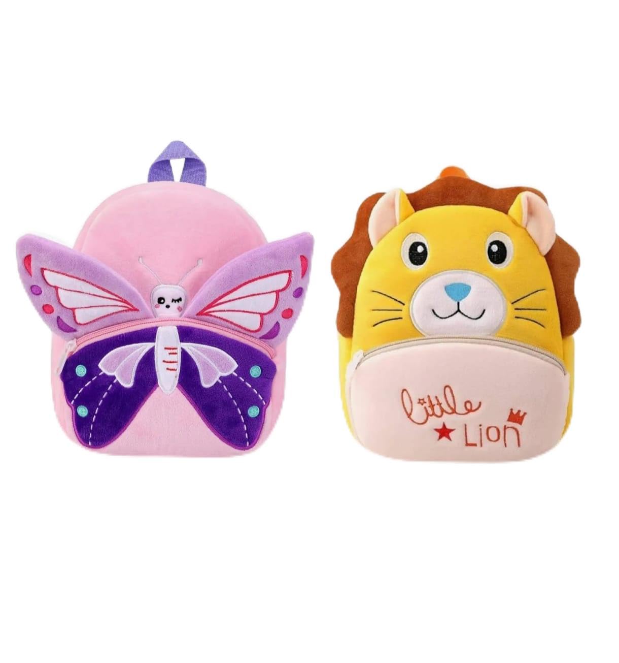 Kids Plush Backpack Combo, Butterfly and Little Lion Design, Soft School Bag for Boys and Girls, Adjustable Straps-picture-33