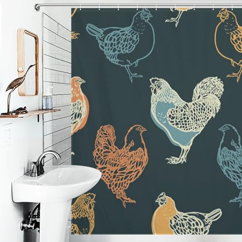 Rideau de douche coq en polyester imperméable vintage - 5