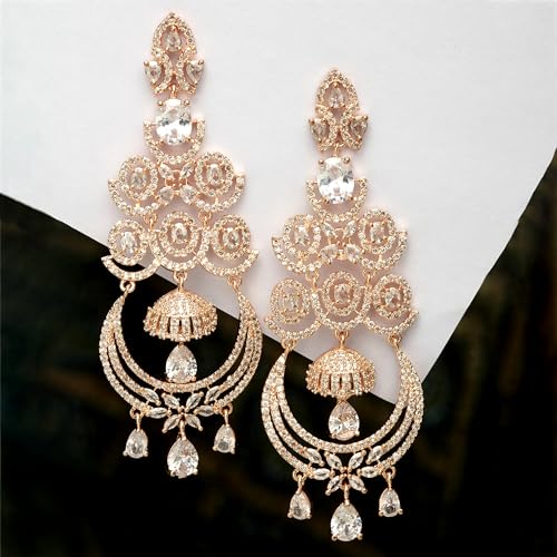 American Diamond Floral Dangle Earrings