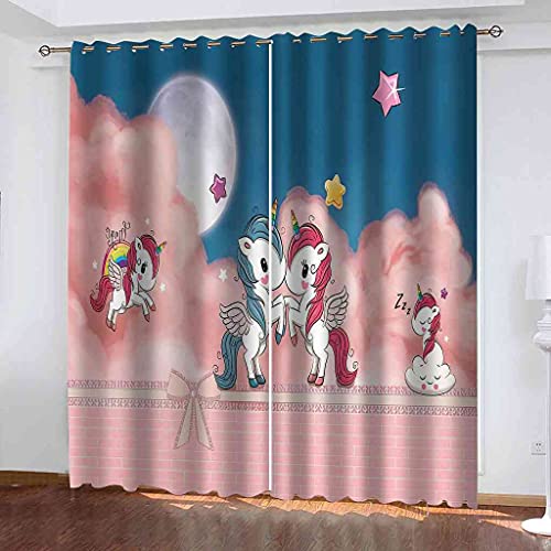 Rideau Occultant 3D Cheval Blanc Rideaux à Oeillets Thermiques Fenêtre Chambre Salon Moderne