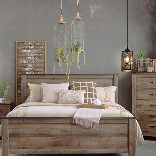 Shining Gold Industrial Black Pendant Light Fixture Vintage Mini Black Pendant Lighting With Gold Finish Farmhouse Rustic Hollow-Carved Cylinder Pendant Light For Kitchen Island thumb #8