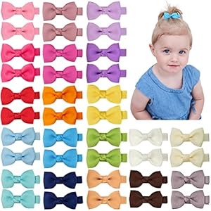 Ruyaa 60 Pieces 30 Colors in Pairs Baby Girls Fully Covered Hair Clips Tiny 2″ Hair Bows Alligator Clips for Toddlers Newborn Infants Kids Hair Accessories Baby Barrettes Non Slip for Fine Hair Fully Lined Christmas Gift