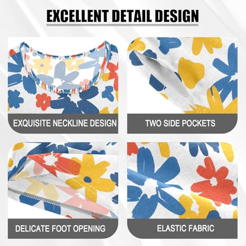 ALAZA Watercolor Flower Blossom Floral Pajamas Set Short Sleeve Cotton Sleepwear Summer Pjs 2 Piece 5-14Y4