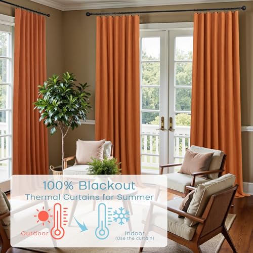 Image of KOUFALL Burnt Orange Blackout Curtains for Living Room,Linen Fall Decorative Boho Colorful Mid Century Modern Retro Curtains 84 Inch Length Long 2 Panels Set