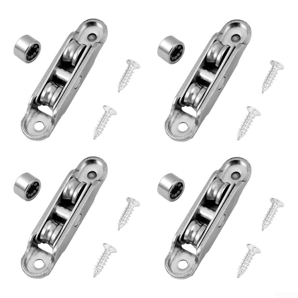 Lot de 4 rouleaux de porte coulissante en acier inoxydable avec 77 roues plates pour cadres à battants en aluminium, conçus pour un glissement fluide et des applications faciles (A)