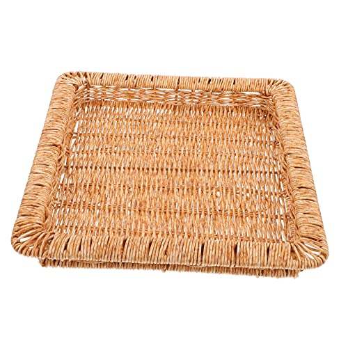 Holibanna Cesta de Almacenamiento con Tapa de Plástico Resistente Bandeja Tejida Rattan para Frutas y Snacks Organizador Ligero y Reutilizable para