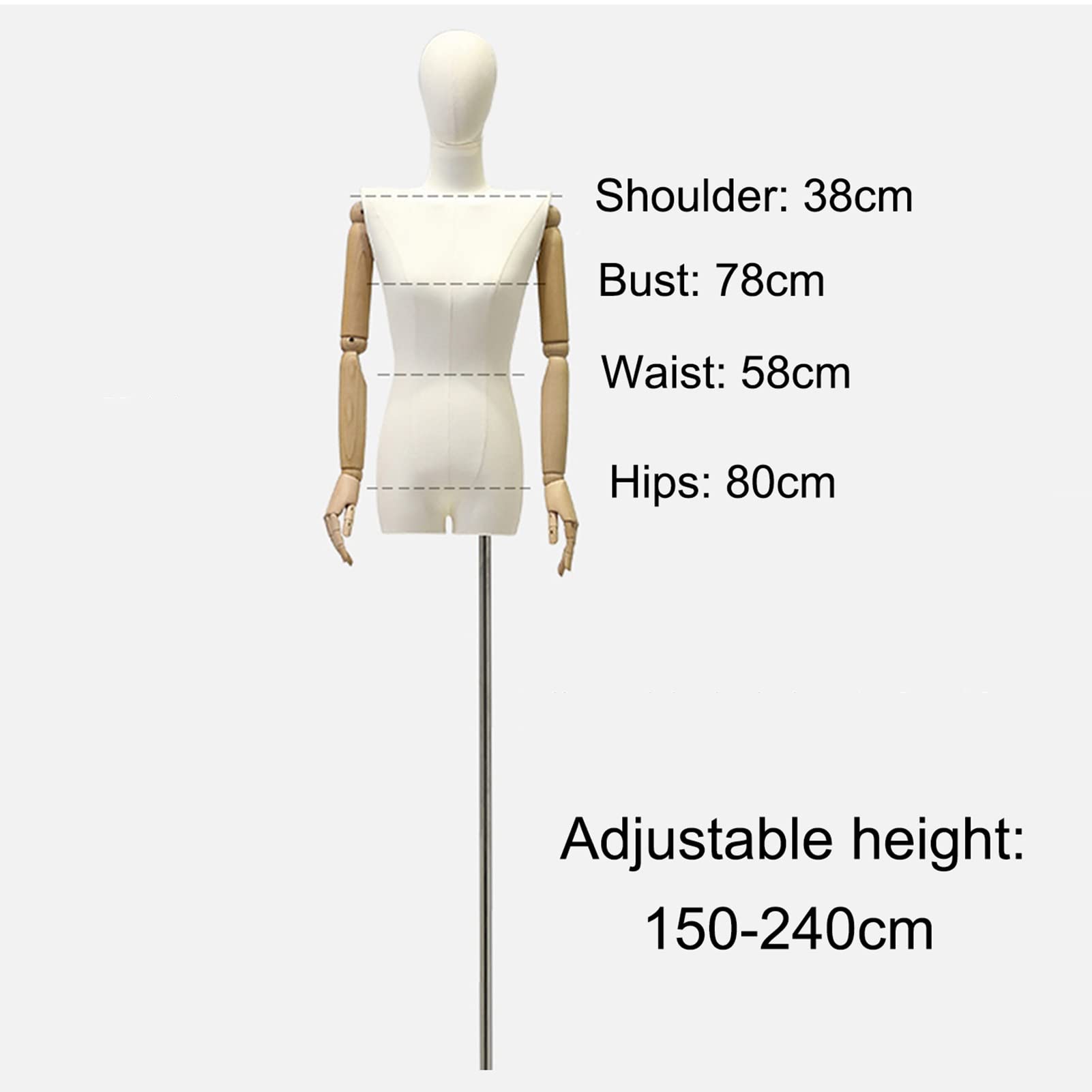 OTQEFTN Female Mannequin Torso Body, 150-240cm Adjust Half Body Dummy Model Display Stand, Dress Form Sewing Design Hanger for Clothing Store, 2 Sizes