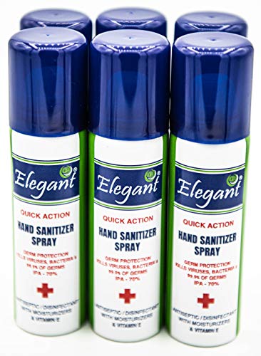 Elegant Hand Sanitizer Spray - 60ml - Pack of 6 - 70% IPA - Advanced Germ Protection - Moisturizers & Vitamin E