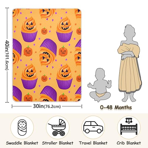 Burbuja Halloween Cupcakes Baby Blanket for Boys Girls, Nursery Soft Warm Swaddling Receiving Baby Blankets, 30x40 in Toddler Blanket3