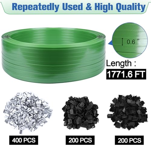 Image of MYFAMIREA Banding Packaging Pallet Strapping Kit Poly Strapping Tensioner Tool, Banding Sealer Tool, 1772 FT Banding, 400 Metal Seals Seals, 200 Packaging Corner, 200 Perforated Wrapping Corner (Blue)