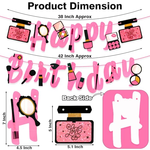 Image of Rozi Decoration Happy Birthday Makeup Banner Set of 1 Pcs | Happy Birthday Banner Girl Makeup | Happy Birthday Pink Banner | Makeup Theme Birthday Party Decorations | Makeup Theme Birthday Party