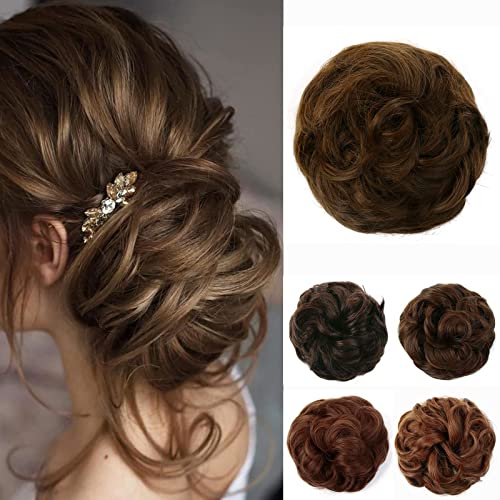 JJstar Messy Hair Bun Curly Wavy Hair Scrunchies Accessories Pieces for Women Girls Synthetic Chignons (Medium Ash Brown)