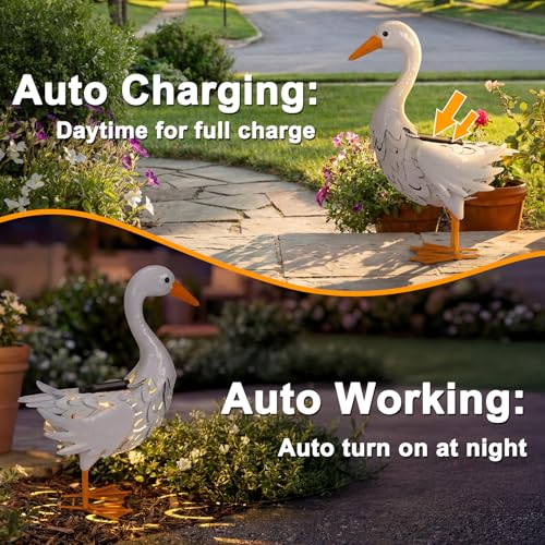 Lavezee Porch Goose Statue Lawn Goose Outdoor, Metal Garden Goose with Solar Light for Lawn Yard Backyard, Front Porch Goose for Garden Decoration - image 4