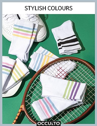 Image of Occulto Women 80% Cotton Crew Socks Pack of 6 (Model: Steffi)
