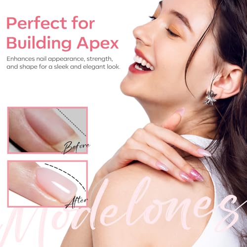 modelones Builder Gel for Nails, Jelly Pink 6 in One Nude Rubber Base Coat Strengthen Apex Building Extension Long Last Protect Soak Off Color Base Gel Manicure for Fragile Nails Art DIY Home Top Coat - Image 4