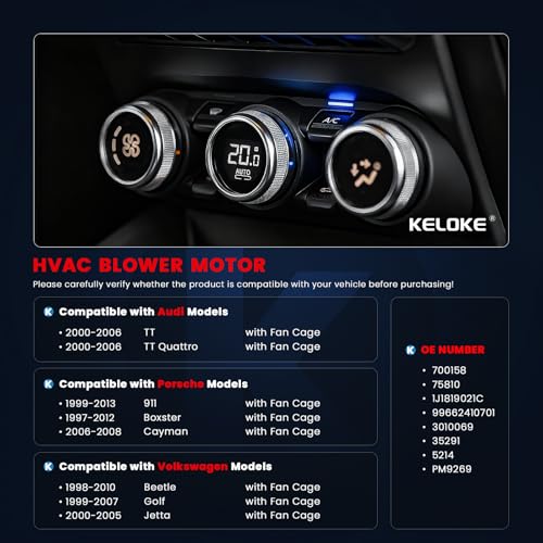 Image of KELOKE Front HVAC Heater Blower Motor Fan Fits for Audi TT /TT Quattro 2000-2006 & 1997-2013 Porsche 911, Boxster, Cayman & 1998-2010 Volkswagen Beetle, Golf, Jetta, Replace# 700158 1J1819021C PM9269