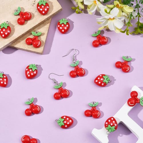 Breloques cerises et fraises 3D de précision en résine avec anneau fer - 6