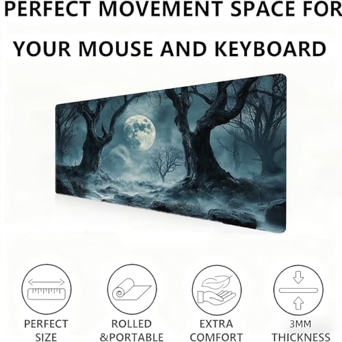 Grand bureau gaming mouse pad Lune Forêt grand tapis souris design