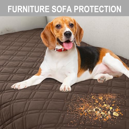 Image of Genina L Shape Couch Cover, Sectional Couch Chaise Covers, Waterproof Washable Sofa Covers for Right L Shape Chaise Lounge, Anti-Slip Sofa Slipcovers for Dogs Cats Pet Friendly(Chololate)