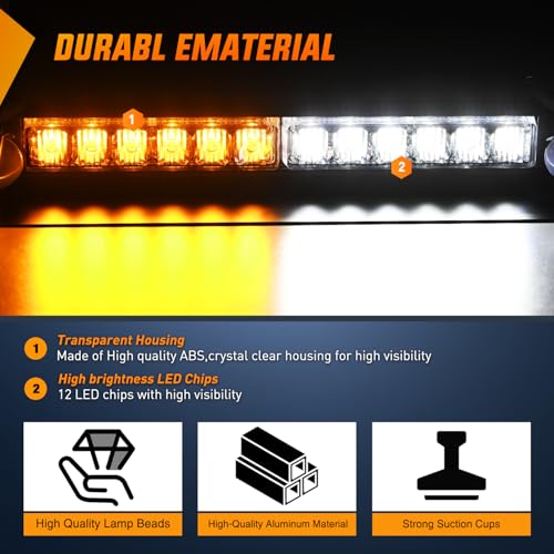 Image of Nilight 12LED Traffic Advisor Strobe Light Bar Amber White Hazard Safety | Emergency Warning Dash Front /Rear Windshield Flashing Lights for Cars Trucks Police Firefighter Plow Construction Vehicles