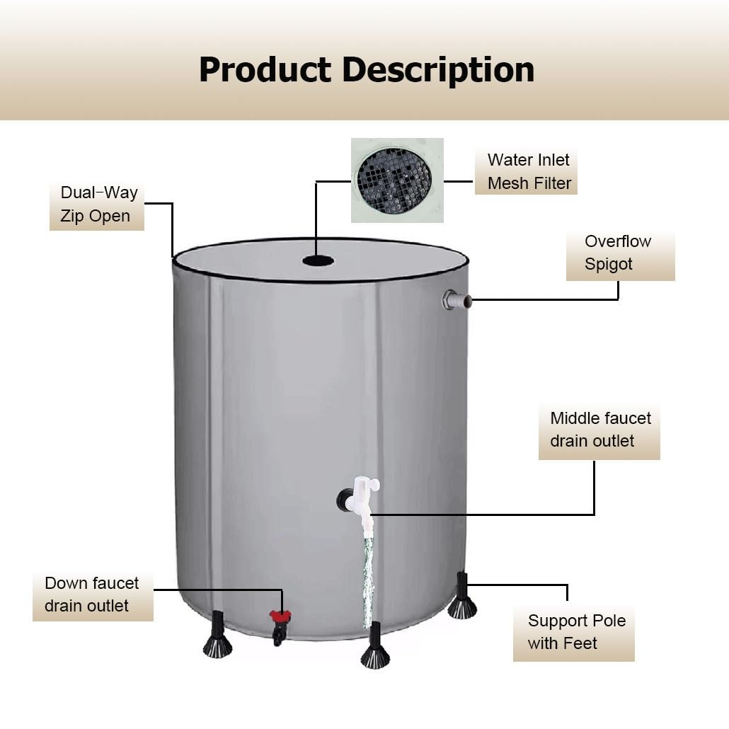 Barril De Lluvia Plegable De PVC Tanque para Agua De Lluvia Flexible con Grifo Y Tapa, Depósito Ecológico, Colector Agua para Riego De Jardines(White,0.8x0.98m/500L/132gal)