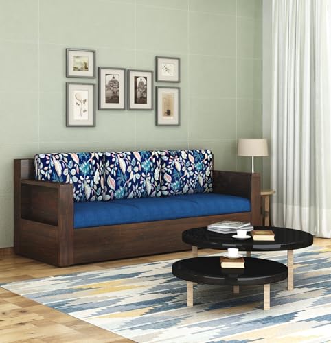 Image of Sheesham Wood 3 Seater Sofa Set with Cushion for Living Room Home Hall Wooden Sofa for Hotel Office (Walnut Finish)