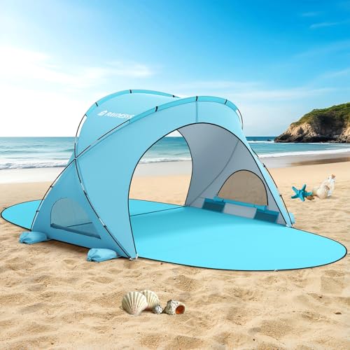 Image of Raynesys Beach Tent Sun Shelter, Beach Shade Tent with UPF50+ UV Protection, Sun Shelter for 1-3 Person, Beaches Shade with 2 Zippered Doors, Portable Tents for Camping Fishing, Light Blue