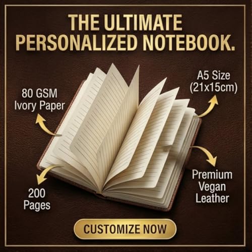 Image of ncgifts Personalized Notebook With Name | Customized Diary | Personalized Notebook A5 200 Ruled Pages Customized Diwali Daily Journal Diaries Diary Gifts for Men Women Friends, Family | Brown