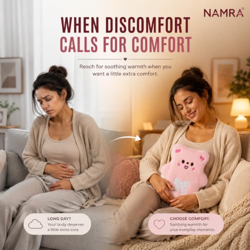 Image of Cute Hot Water Bag 1000 ML with Soft Cover | Pink | Reusable Heating Bottle for Period, Back, Neck & Shoulder Comfort | Hot & Cold Compress | Hand & Foot Warmer