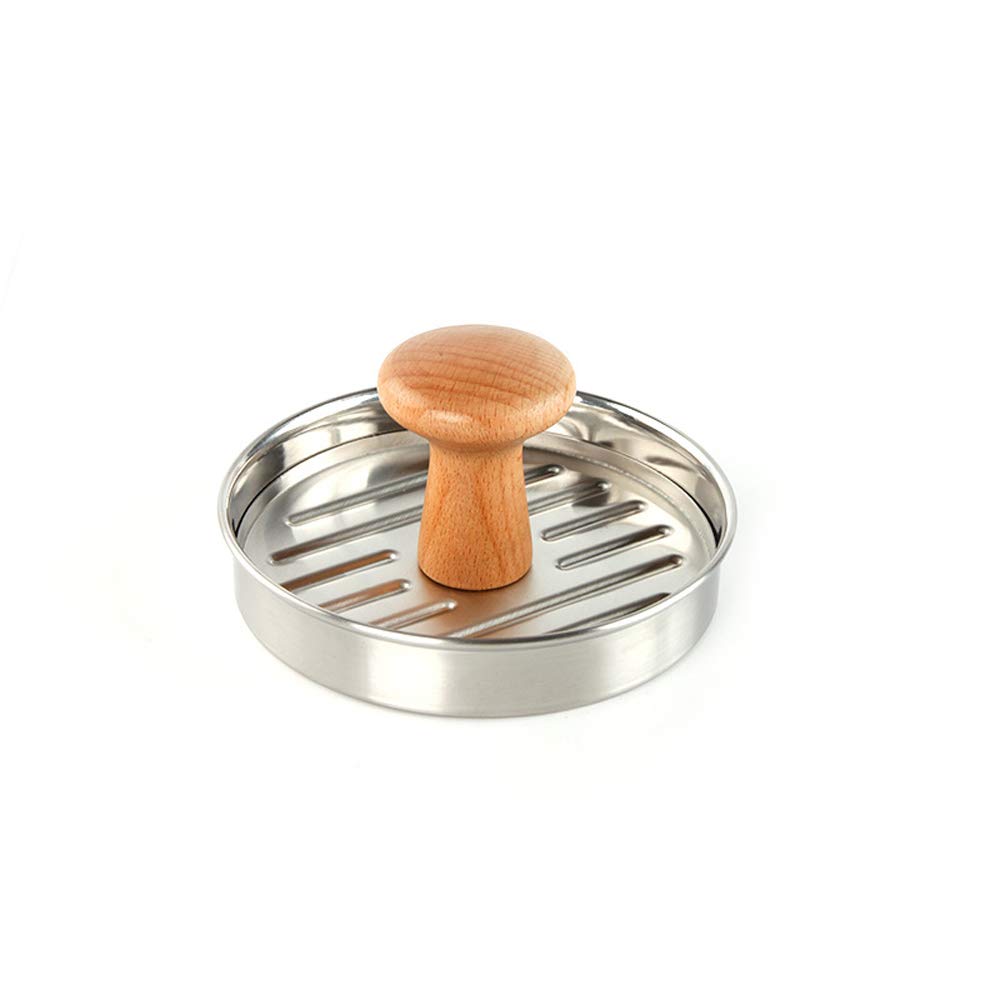 13,3 cm Burger Press Wypchany Hamburger Patty Maker Forma ze stali nierdzewnej Nieprzywierająca Presser do mięsa Niezbędne akcesoria do grillowania do suwaków do mięsa i zwykłego burgera wołowego z drewnianym uchwytem do grilla