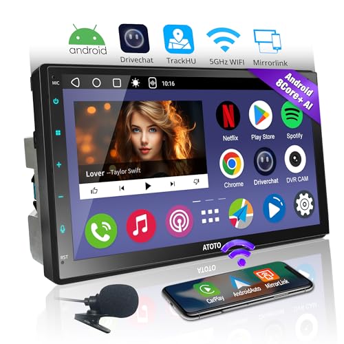 ATOTOEXCEL A6G2C7PF Android autoradio 2 DIN, 7 inch DAB+ radio, draadloze CarPlay en draadloze Android Auto, Tethering de WiFi/BT/USB, Dual Bluetooth, GPS Navigator Auto, 2G + 32G