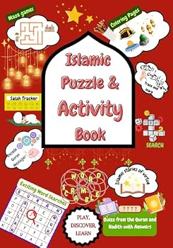 Islamic Puzzle and Activity Book: Play, Discover, Learn: Word Search, Crossword, Word Scramble, Quizz, Trace and Write, Coloring, Stories of Virtue, ... Letter Writing Activity,Count and Color