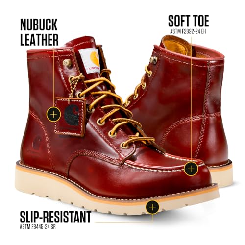 Image of Carhartt 6 inch Moc Toe Work Boots for Men - Soft Toe, Slip Resistant Wedge Outsole, Steel Shank, EVA Cushion Insole