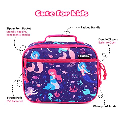 Moriox Mermaid Lunch Box For Girls Boys Kids Soft Lunch Bag Submarine World Thermal Insulated Tote For School Picnic, Blue & Pink #TOP1