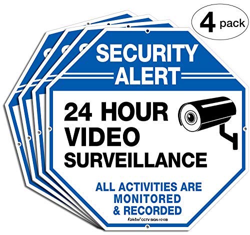 (4 Pack)"Security Alert - 24 Hour Video Surveillance, All Activities Monitored" Signs,10 x