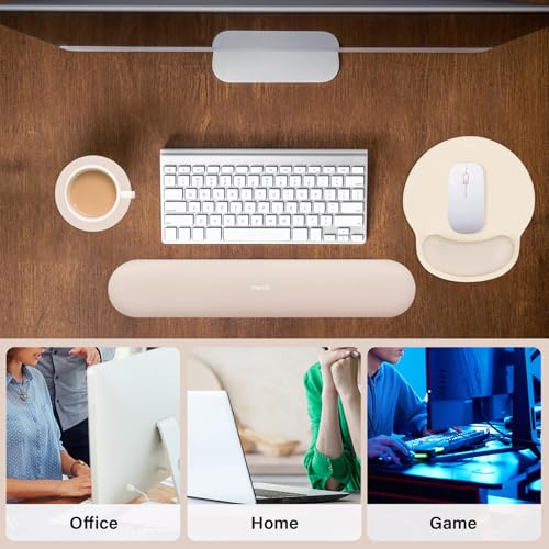 Image of MOSISO Wrist Rest Support for Mouse Pad&Keyboard Set, Circle Curved Ergonomic Mousepad&Coaster Non-Slip Base Home /Office Pain Relief&Easy Typing Pad with Soft Cloth&Silicone Lining, Apricot